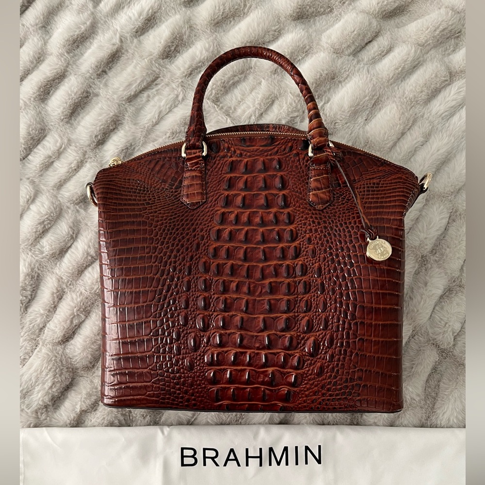 Brahmin- Large Duxbury Satchel- Pecan Genuine Leather w/Strap